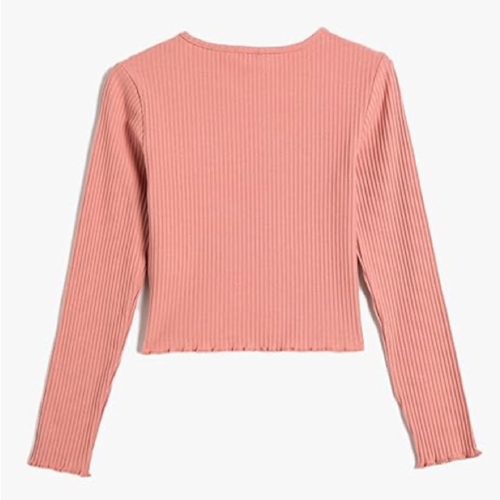 Ribbed Pink Long Sleeve Cropped Top
